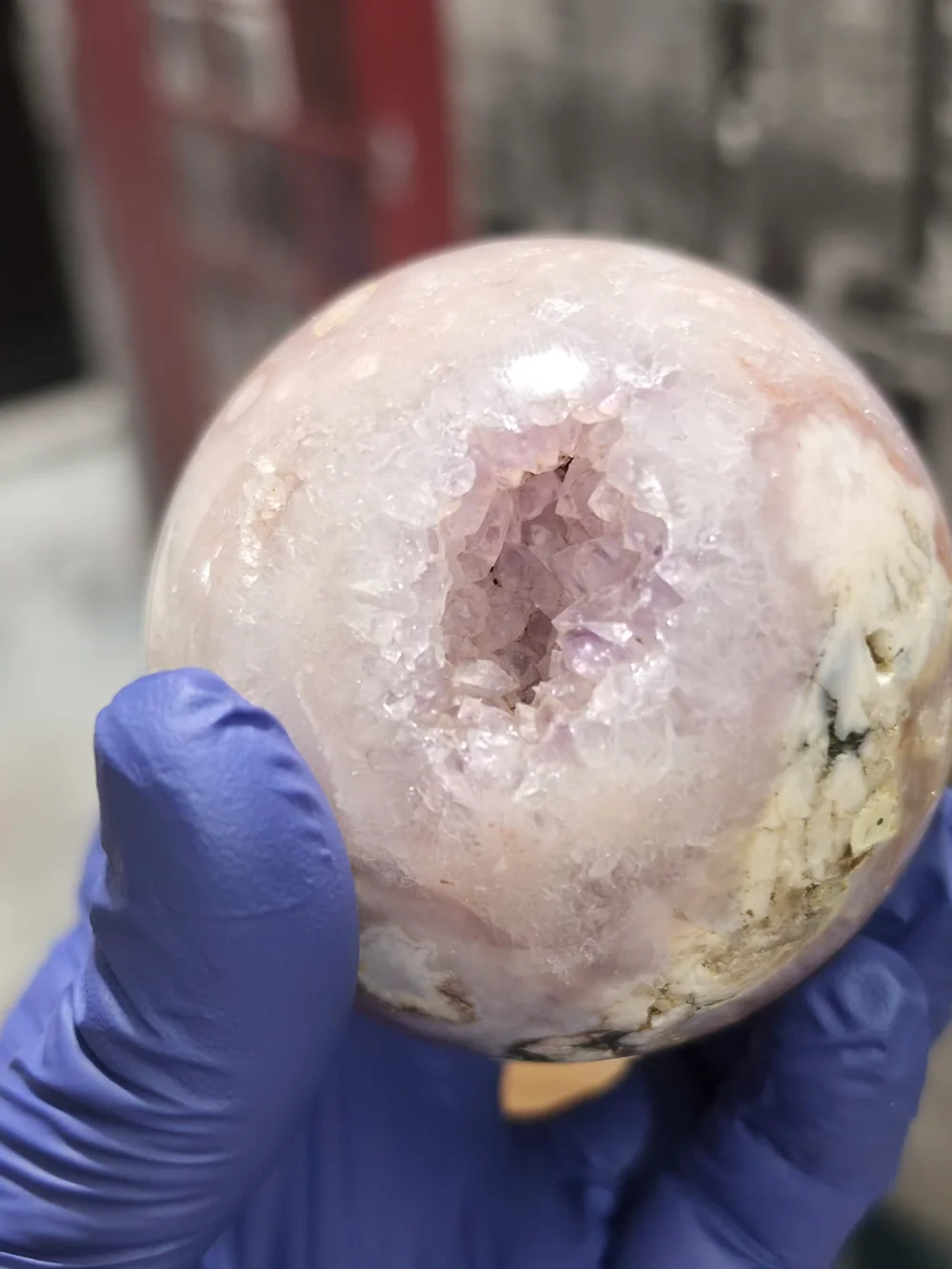 Pink Amethyst And Agate Druzy Crystal Display Sphere